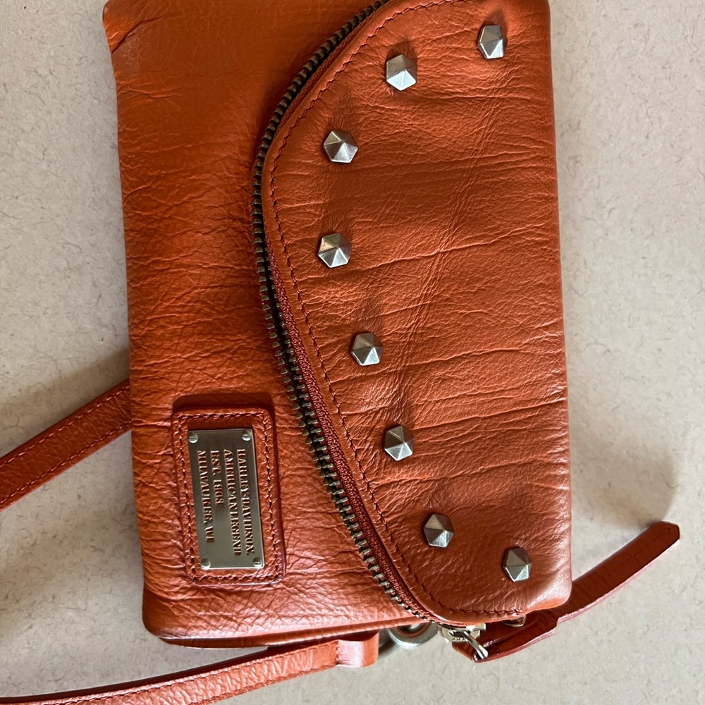 Harley-Davidson Orange Studded Leather Wristlet